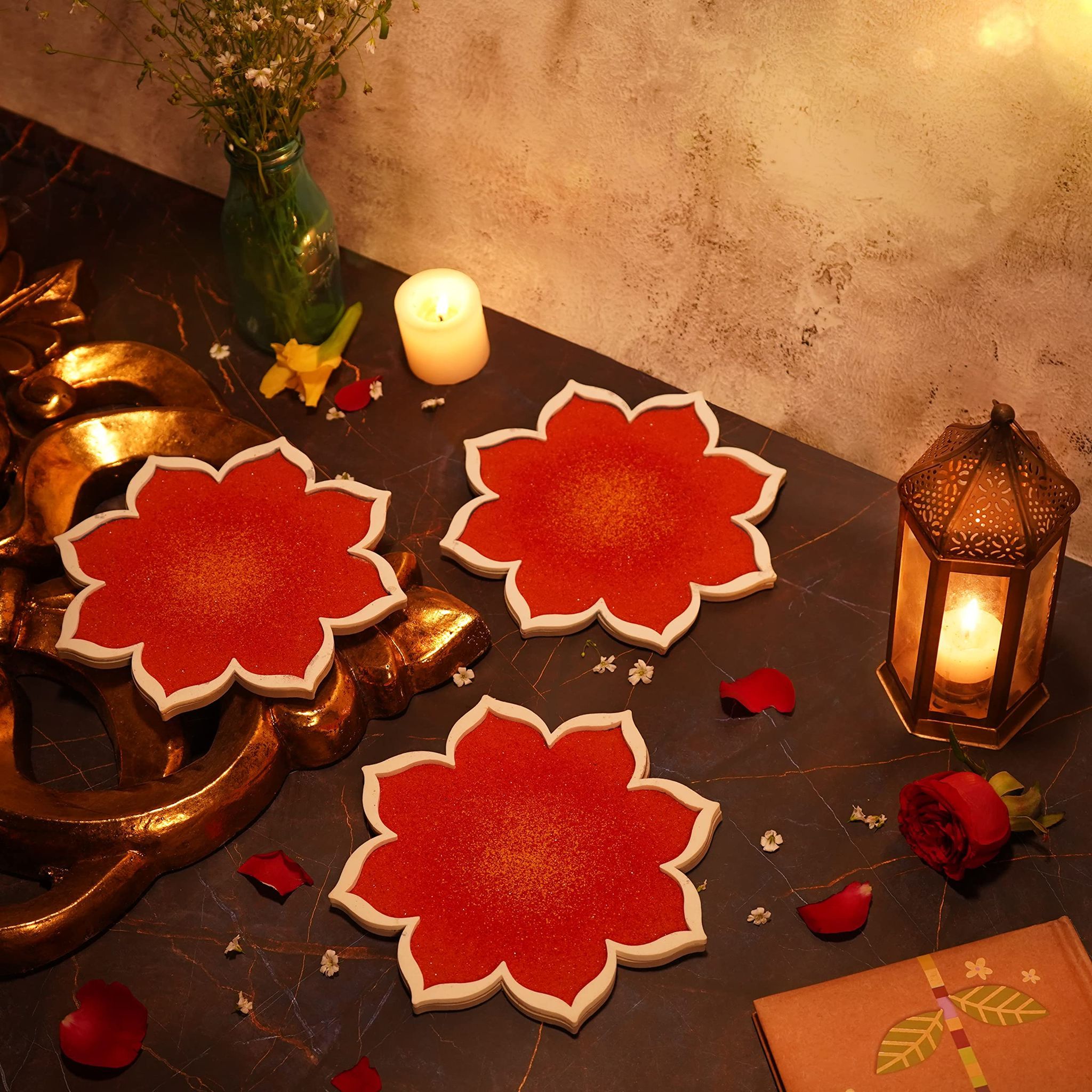 Decodesk Island Rangoli Divya Small Motif (Set of 10) Size 6 inch| Motif Stencil for D�cor | DIY Craft| Floating rangoli | Reusable DIY Motif template| Available in 2 Sizes 8 inches & 6 inches| 3D Rangoli