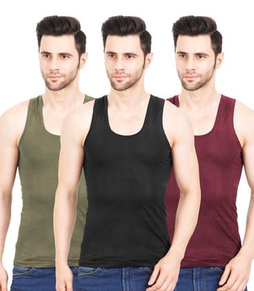 NRG Men Sleeveless Colour Cotton Vest ( Pack of 3 Light Green - Coffee Brown - Maroon ) G23