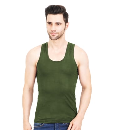 NRG Mens Sleeveless Colour Cotton Vest  ( Pack of 1 Military Green ) G23