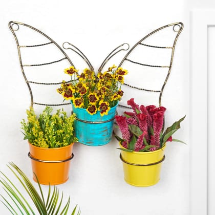 1 Butterfly Wall Hanging Planter + 3 Colorful Plant Pots for Plants