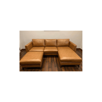 6 Seater Leather L Shape Sofa for Living Room - (Right Side, Brown)