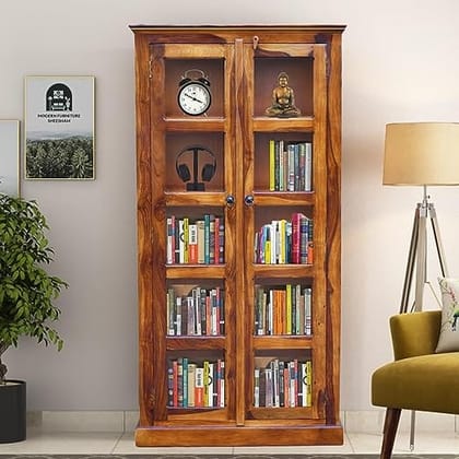 Furniture Sheesham Wood Wooden Crockery Cabinet with Glass Door | Wooden Showcase Almirah | Book Shelf Crockery Unit for Home & Kitchen Living Room