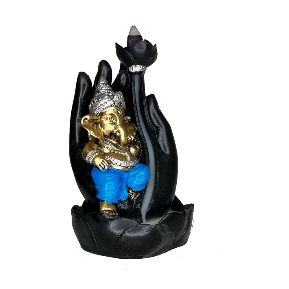 Aaradhak Lord Bal Ganesha Smoke Fountain Polyresin Incense Burner with 10 Backflow Scented Cone Incense (Blue)