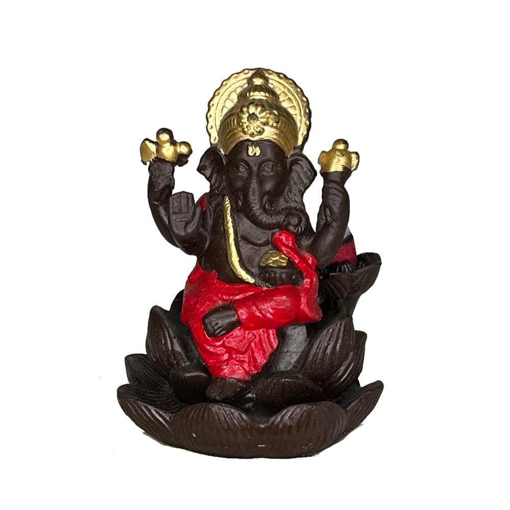 Aaradhak Lord Bal Ganesha Smoke Fountain Polyresin Incense Burner with 10 Backflow Scented Cone Incense (Red)