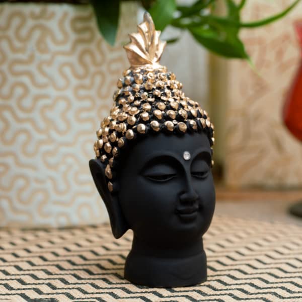 Aaradhak Buddha Head Statue - Resin, Matte Black with Golden Combination - 5 Inches Height - Serene and Enlightening Home and Office (Pack of 1)