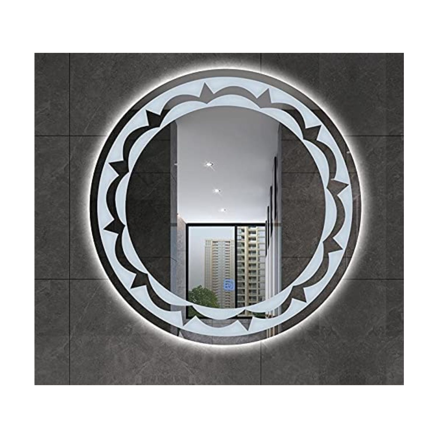 3D Glass LED Round Bathroom Mirror with White Light-Wall Mounted Backlit