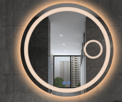 Round Wall Silver Bathroom Mirror Glass with LED Light Lamp