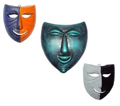 New Life Home Decorative Terracotta Wall Hanging Lauging Decorative Mask -(Multicolour, 24 cms. & 15 cms. -3 pcs. Combo)