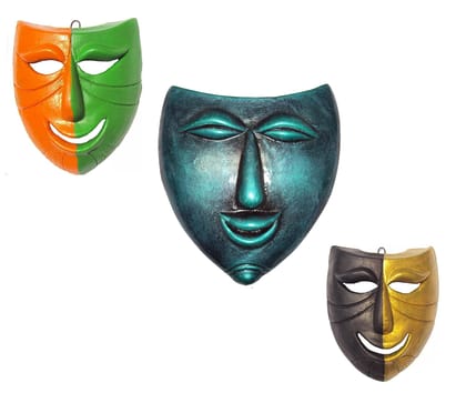 New Life Terracotta Home Decorative Wall Hanging Multicolour Lauging Decorative Mask -(24 cms. & 15 cms. -3 pcs. Combo)