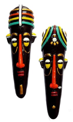 Hand Art Stone Terracotta Tribal Wall Hanging Mask (Multi_2.4 Inch X 10 Inch X 0.4 Inch), Multicolour