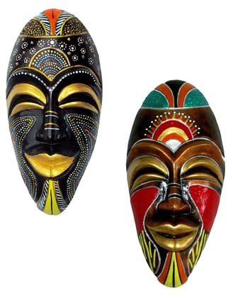 NEW LIFE Eco Friendly Terracotta Home Decorative Wall Hanging African Wall Decorative Mask Showpiece -(40 cms, Multicolour)