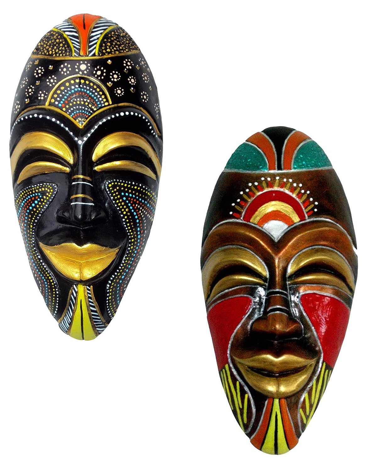 NEW LIFE Eco Friendly Terracotta Home Decorative Wall Hanging African Wall Decorative Mask Showpiece -(40 cms, Multicolour)