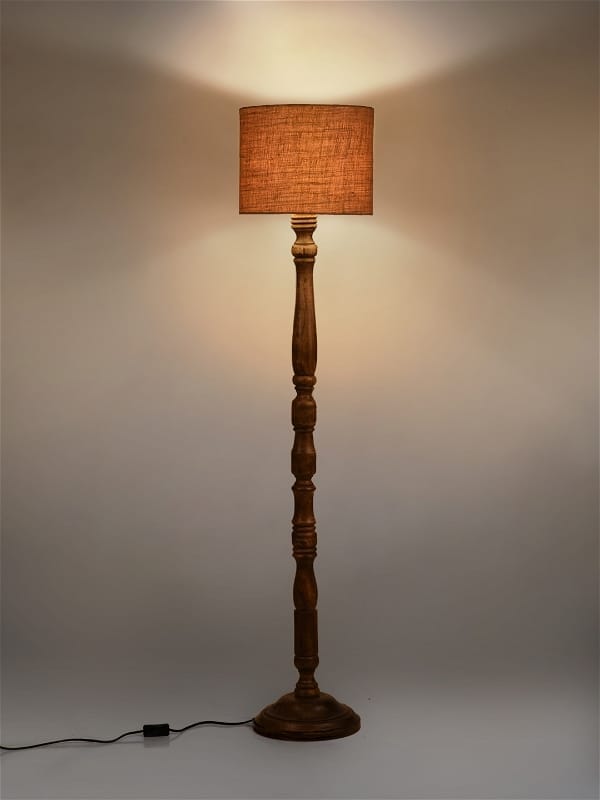 Dark Brown Floor Lamp With Brown Jute Shade