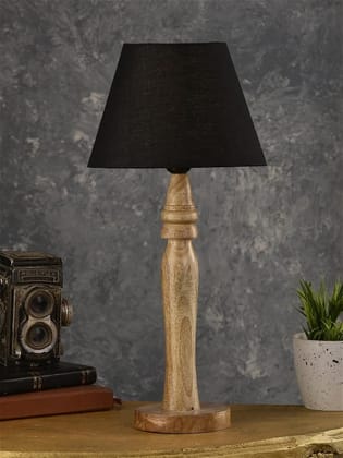 Green Girgit Round Brown Lamp With Taper Black Cotton Shade