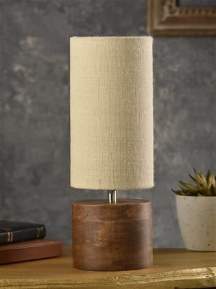 Wooden Log Table Lamp With White Jute Shade