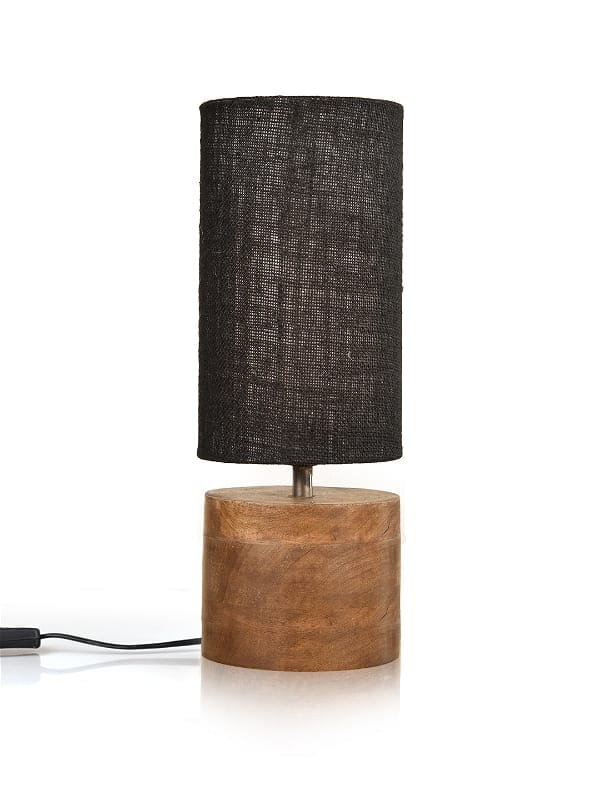 Wooden Log Table Lamp With Black Jute Shade