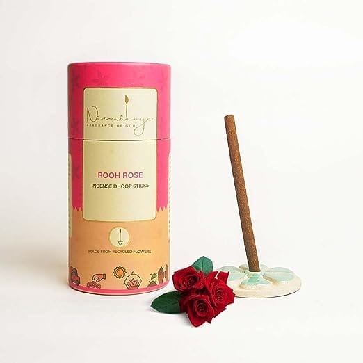 Nirmalaya 100% Natural Rooh Rose Dhoop Sticks for Pooja 40 Sticks | Bamboo Less Dhoop Sticks for Home/Office | Dhup for Puja with Holder Stand | Best for Long Lasting Fragrances