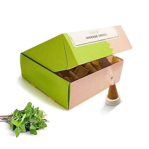 Nirmalaya 100% Natural Tulsi Incense Cones (Dhoop) | Incense Cones (40 Units) | Dhoop Cones for Pooja | Incense Cones for Fragrance