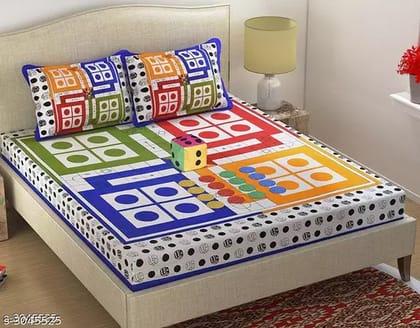 Comfy 100% Cotton Double Bedsheet with Dice and Goti and pillow cover