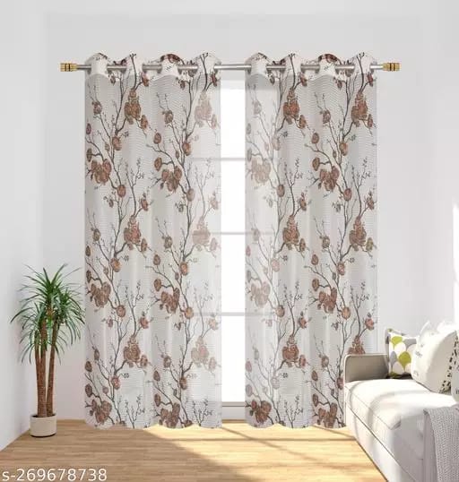 Attractive Floral Tissue Net Window Curtains (size 4ft X 5ft) for Bedroom Living Room and Office- Pack of 2