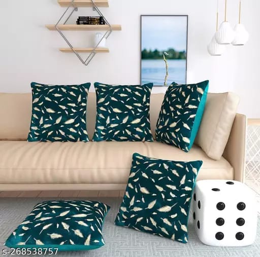 Leaf Fur design cushion cover (16"x16") Pack of 5 (Green)