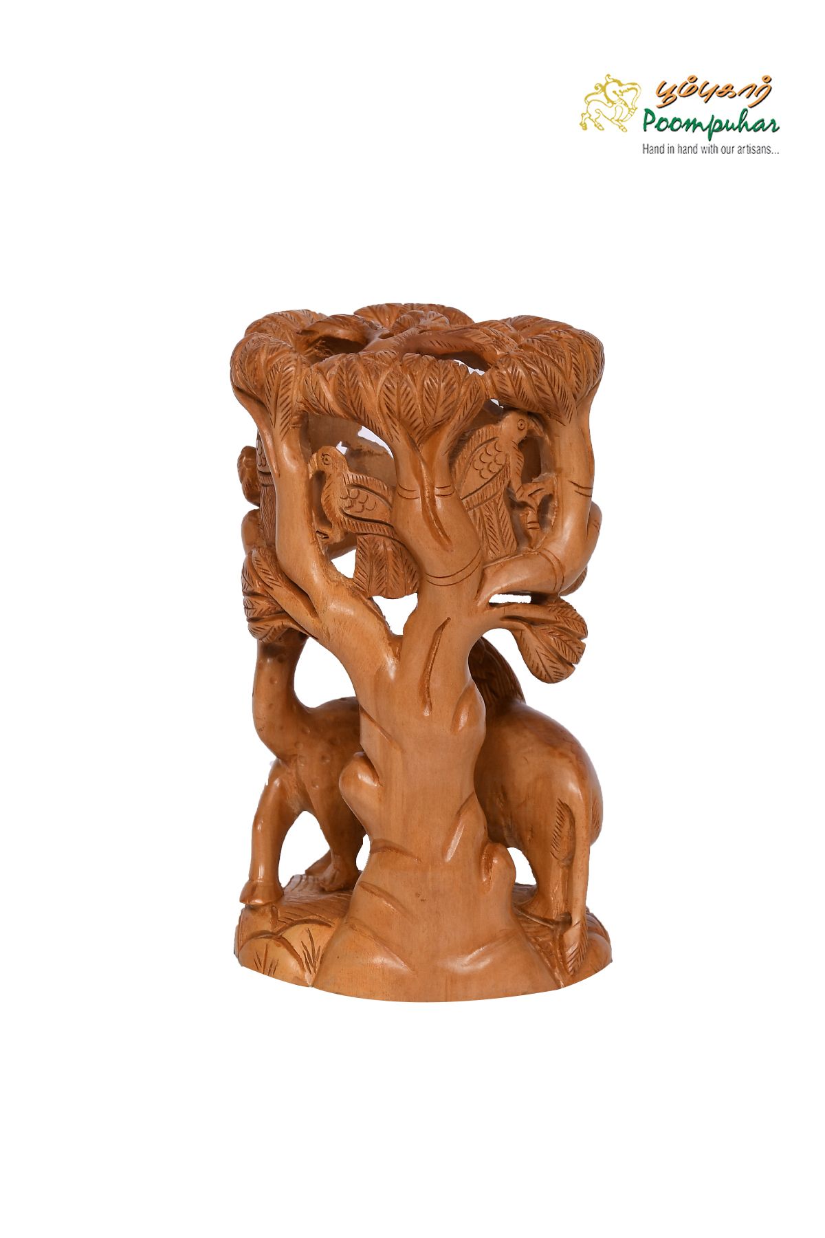 SANDALWOOD 5  INCH LION WITH DEER