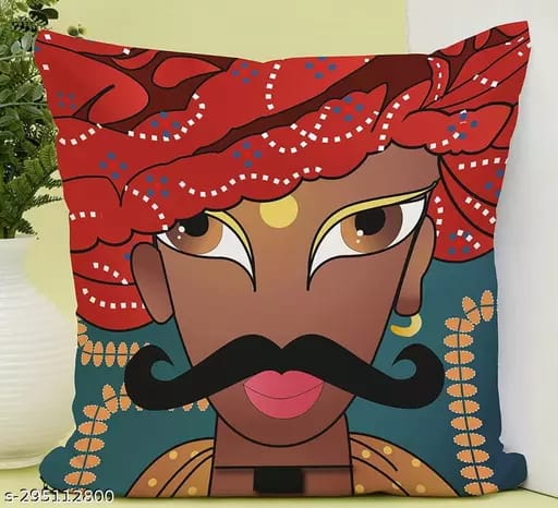 Balley Rajasthani Printed Cotton Canvas Cushion Cover Set of 5, (16 X 16 Inches)