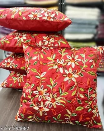 Balley High Quality KashmiriEmb Flower Pack of 5 16×16-Inch Cushion Covers for Luxurious Comfort and Décor 16x16 inches