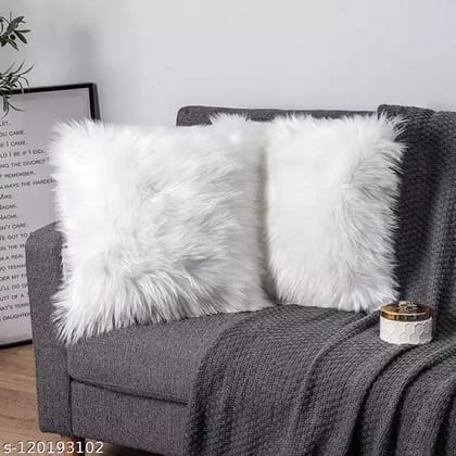 BALLEY Soft Faux Fur Square Cushion Cover for Sofa and Bedroom (White, 16x16 Inches)(pack of 1)