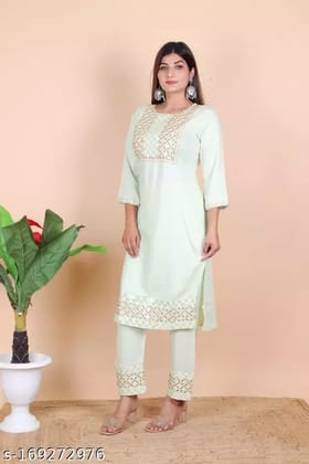 Beautiful heavy rayon fabric front hand work and embroidery work kurta with embroidered pant