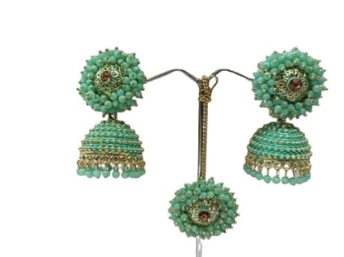 Fargin Women's Sea Green Color Jhumka with Tika Jewellery Set for Girl Gift jhumka earrings for women