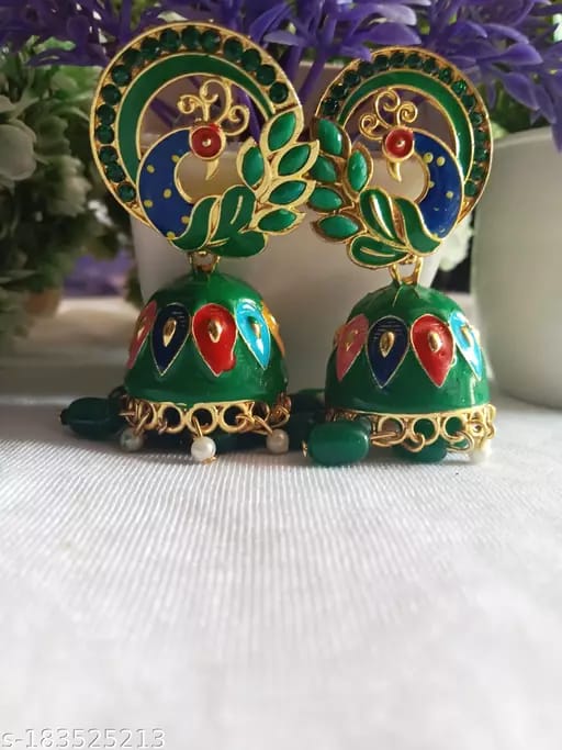 FARGIN -PARTY WEAR JHUMKATRADITIONAL HANDCRAFTED FOR GIRLS/WOMEN COLOUR-DARK GREEN