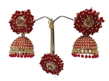 Fargin Women Red Color Jhumka with Tika Jewellery Set for Girl Gift Party jhumka earrings for women/Girls Jewellery Set