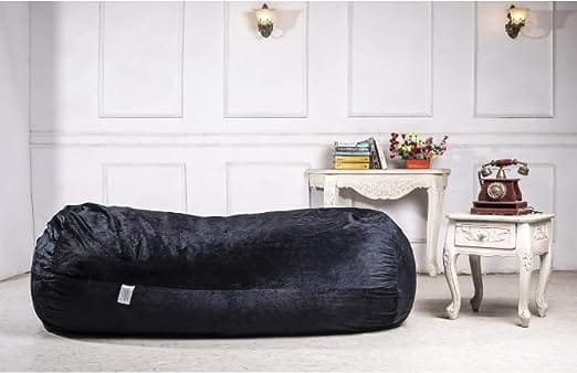 ink craft 6ft Bean Bag Chair, Velvet Jumboo Size Beanbag Cover Without Shredded Foam for Office Home Bedroom (Black)