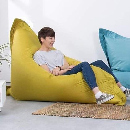 ink craft Bean Bag Cover Without Beans for Home/Office/Bedroom Square Shape Been Bag Cover (Yellow)