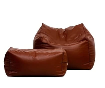 Couchette® Bean Bag Square Lounger Sofa Cover with Lounge Ottoman, XXXL Bean Bag Without Beans, Tan (Without fillers) Only Cover (Faux Leather)