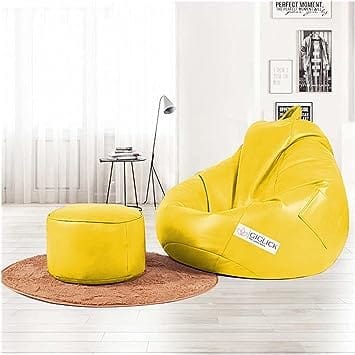 INK CRAFT JSunny Comfort: Jumbo Lounger Bean Bag Cover for Home and Office (No Assembly Required, Ready to Use, Adult Size in Vibrant Yellow)