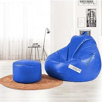 INK CRAFT Chair Bean Bag Cover with Foot Stool – Square Bean Bags for Restful Comfort in Bedroom, Living Room, Office & Home – Serene Blue Bliss (Beans Not Included)