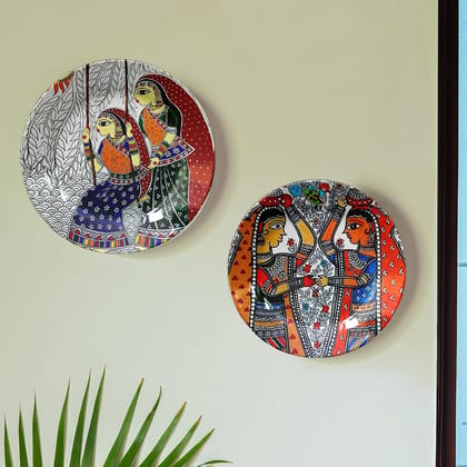 Madhubani Handicraft Wall Hanging Ceramic Decorative Combo Plates 8"&10" - 2 pcs Set| Home Décor Plates for Wall decoration