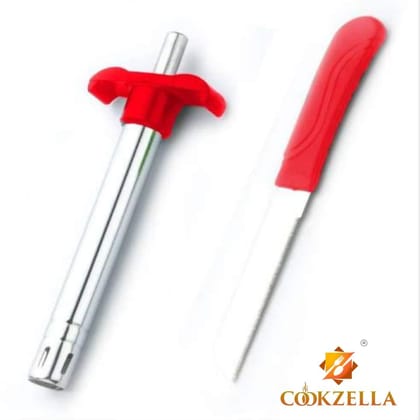 Cookzella Stainless Steel PGL-03 Gas Lighter with Knife, Red