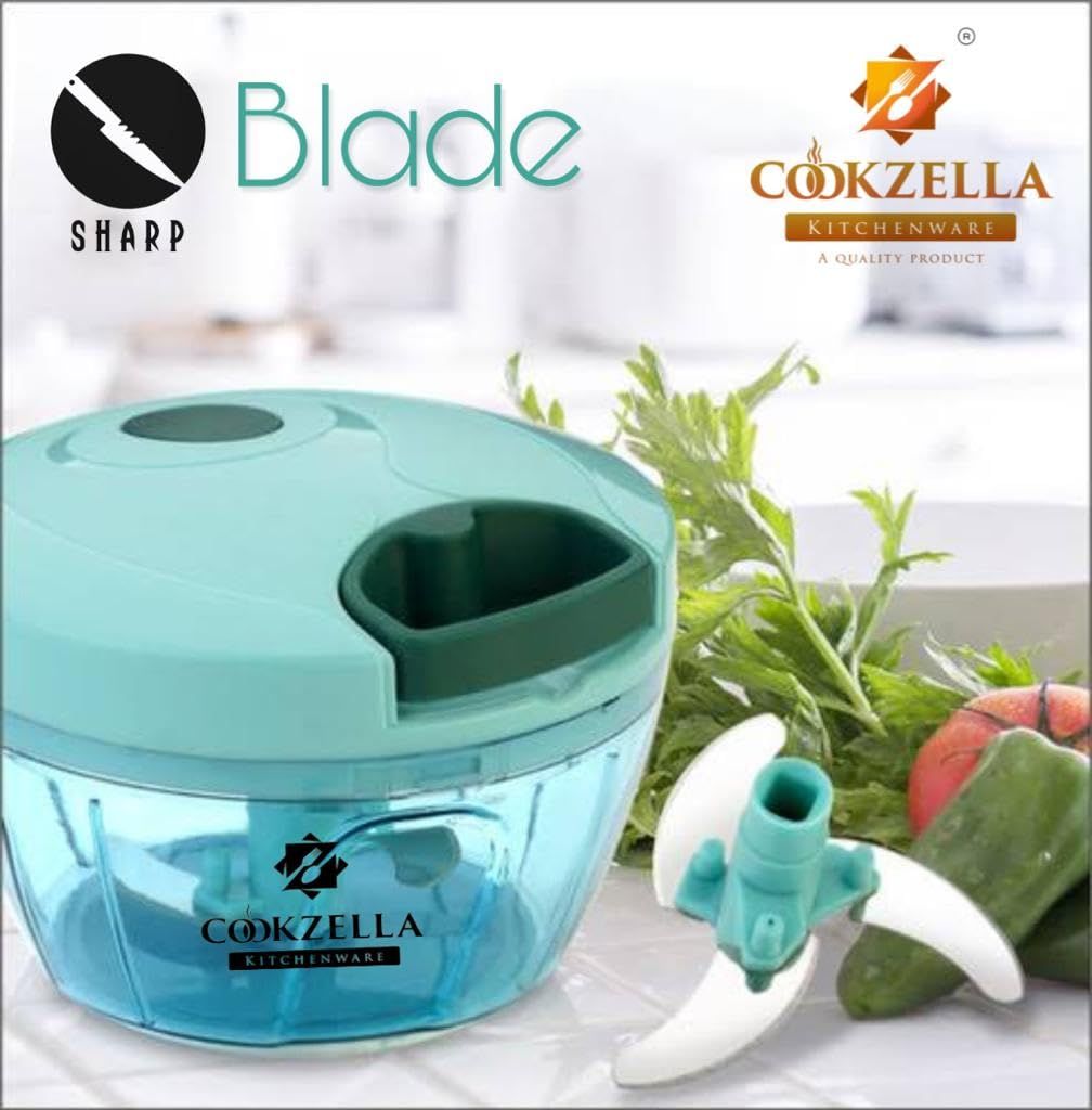 Cookzella Vegetable Hand Chopper Round Large (450 ml) Multipurpose Vegetable Chopper, Dry Fruit and Onion Quick Chopper Machine for Kitchen with 3 Stainless Steel Blade and Whisker (Multicolor)