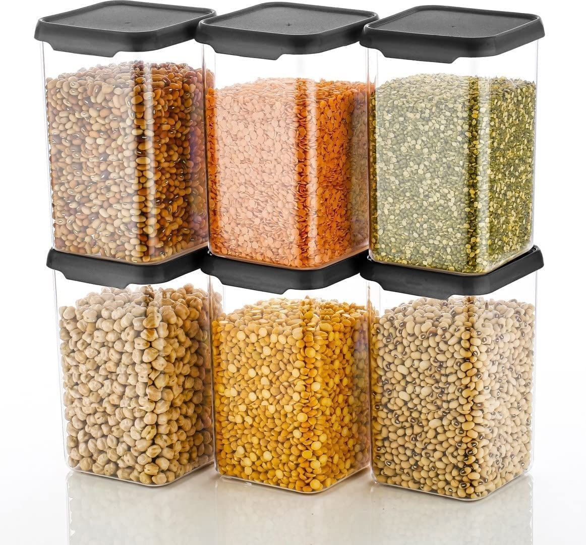 COOKZELLA Plastic Square Container Set for Kitchen Storage - 1100ml Containers | Unbreakable | Container & Containers Set (6)