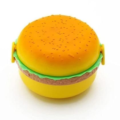 COOKZELLA Leak Proof Plastic Lunch Box || Burger Shape Lunch Box || Lunch Box with Spoon & Fork (Pack of 1)