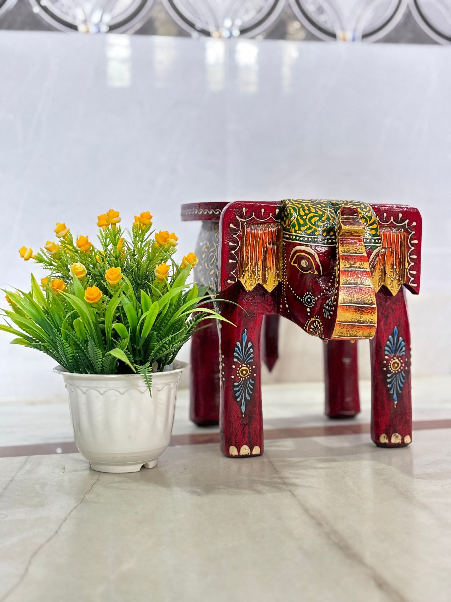 Wooden hand painted elephant