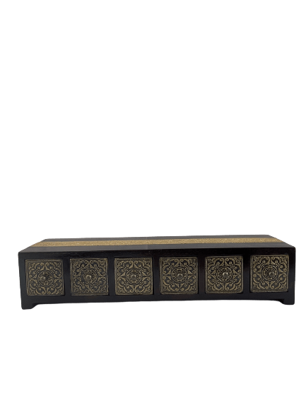 WOODEN BRASS AND METAL 6 DRAWER