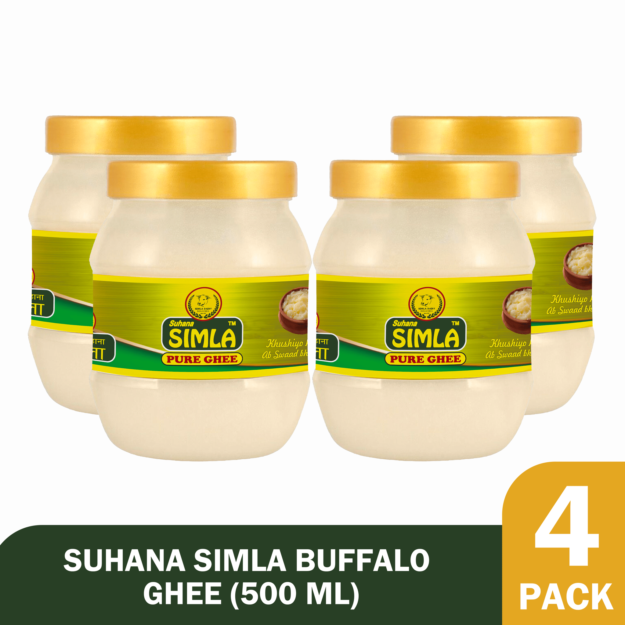 Suhana Simla Premium 500ml Danedar Buffalo Ghee | Pure Buffalo Ghee | (PACK OF 4)