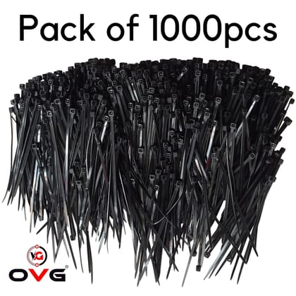 OVG Nylon Self Locking Cable Ties, Black (100 mm × 2.5 mm, 4 Inch, Pack of 1000 Pcs) Heavy Duty Strong Zip Ties Teeth Grip Fastener Organizer Tie