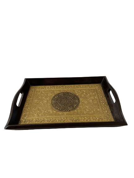 wooden brass tray home decor