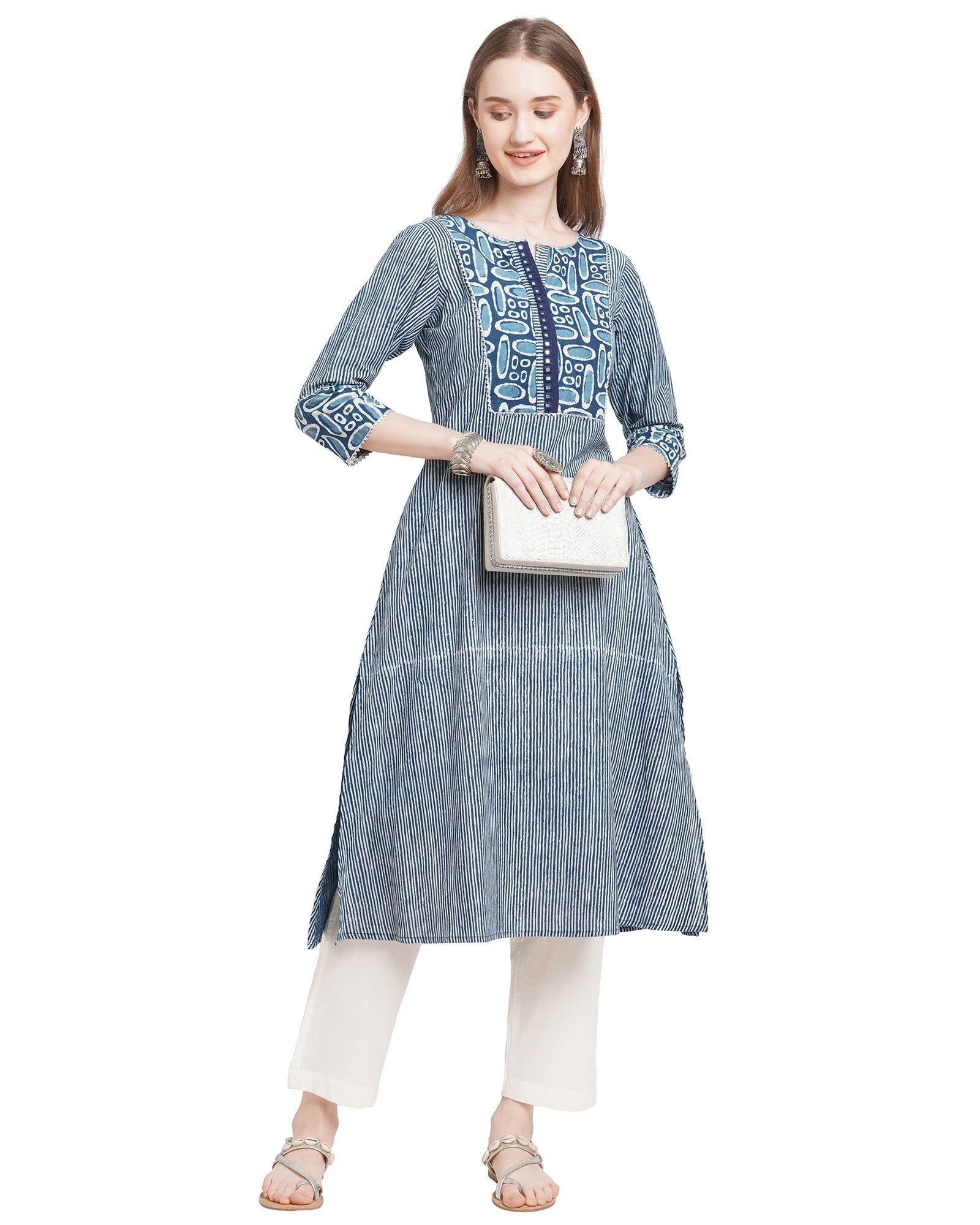 "Neeli Lakir" mirror work indigo pure work cotton kurta