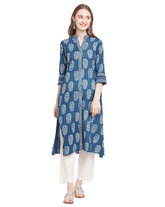 "Neel Phul" indigo handcrafted pure cotton kurta for women